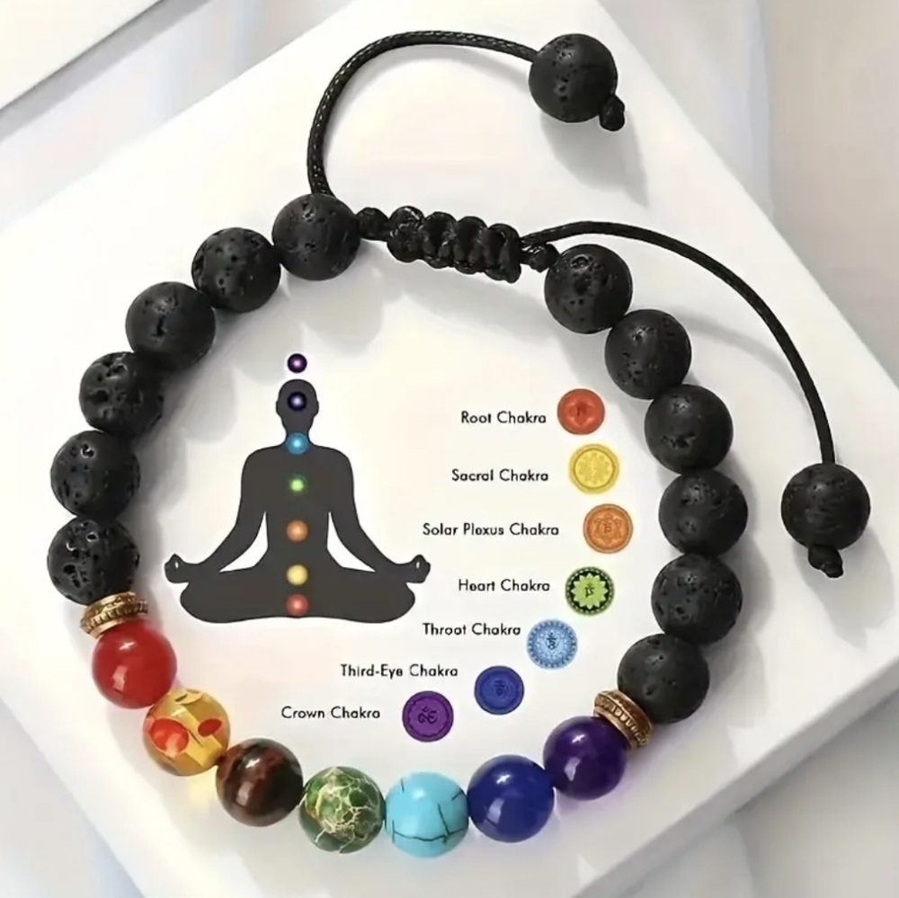 7 Chakra Healing Bracelet - Natural Stone Beaded Yoga Wheel Wristband Adjustable